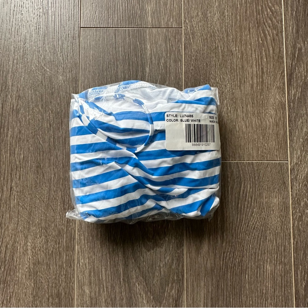 NWT Lulu's Cassielle Blue Striped Lace-Up One Piece Swimsuit - Picture 8 of 8